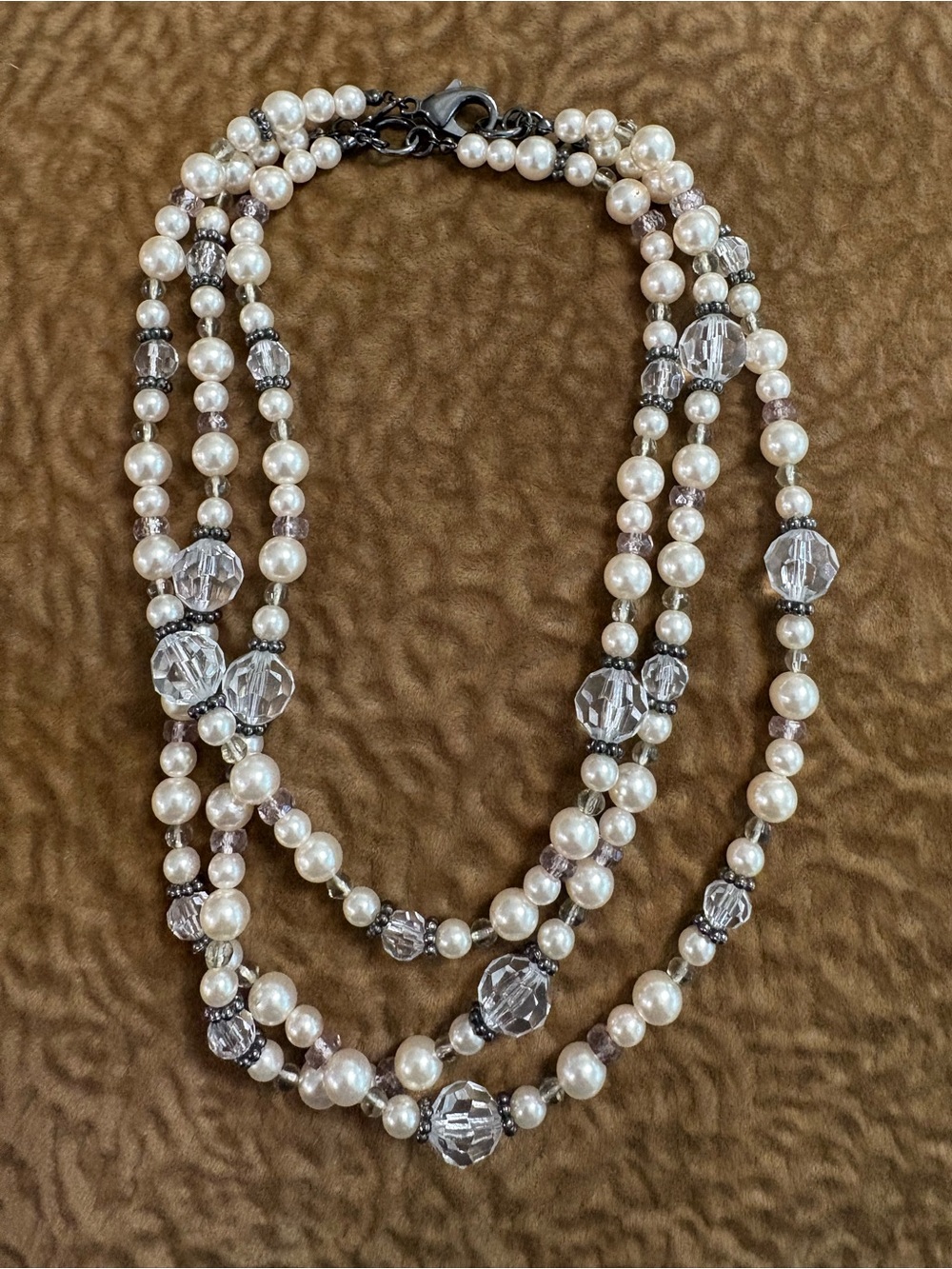 Vintage Cookie Lee Multi Strand Pearl Crystal Convertible Necklace Signed EUC